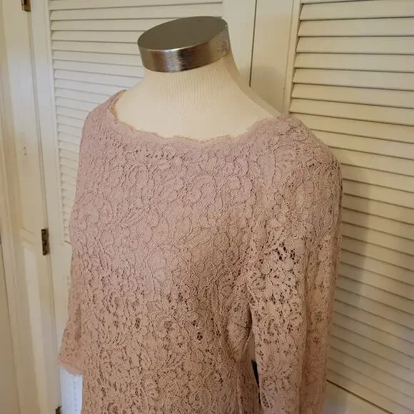 Adrianna Papell Pink Floral Lace Sheath Dress Size 12 3/4 Sleeve Formal - Picture 3 of 10